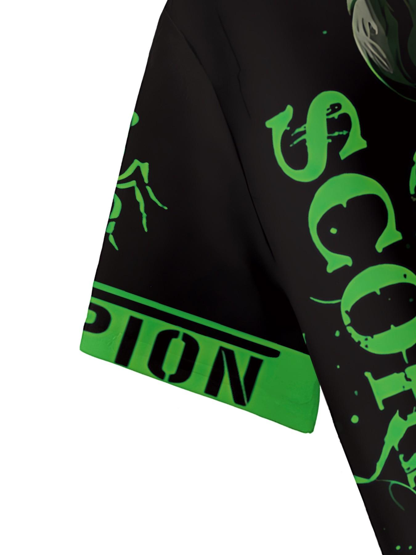 Men's 3D Digital Printed Two-piece Set with Green and Black Scorpion Ink Wash Trendy Casual Pattern, 2 Pieces, Fashion Retro Casual Outfit, Tropical Vacation-style Trendy Wear, Breathable Sports Casual Style, Ideal Holiday Gift for Men
