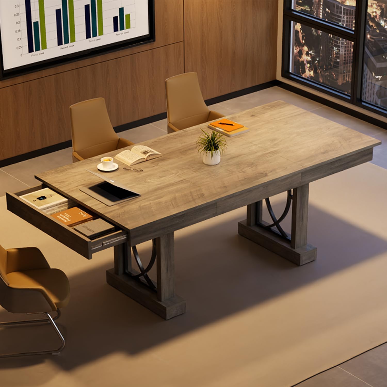 【 only Table 】71-Inch Rectangular Dining Table with Two Drawers, Wooden Kitchen Table w/Large Tabletop & Sturdy Frame, Large Dining Table for 6-8 with Double Pedestal, for Dining Room, Office