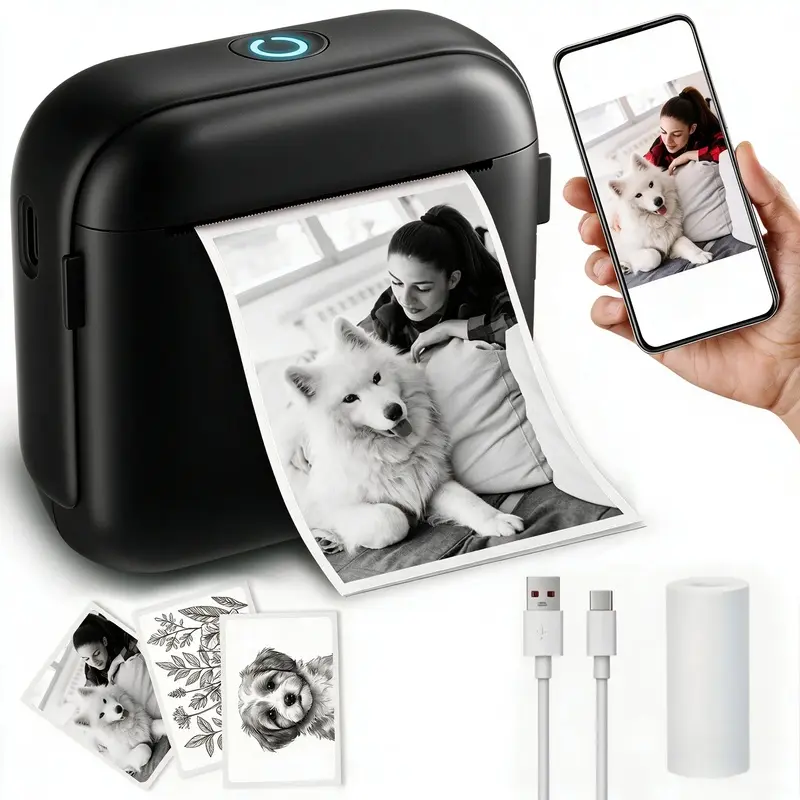 2026 Upgraded Mini Thermal Label Printer, Wireless Bluetooth Inkless Black & White Printer, 1200mAh Compact Rechargeable Pocket Sticker Maker for Office Memos, Jar Labels, iOS/Android Compatible Mini Useful Gift