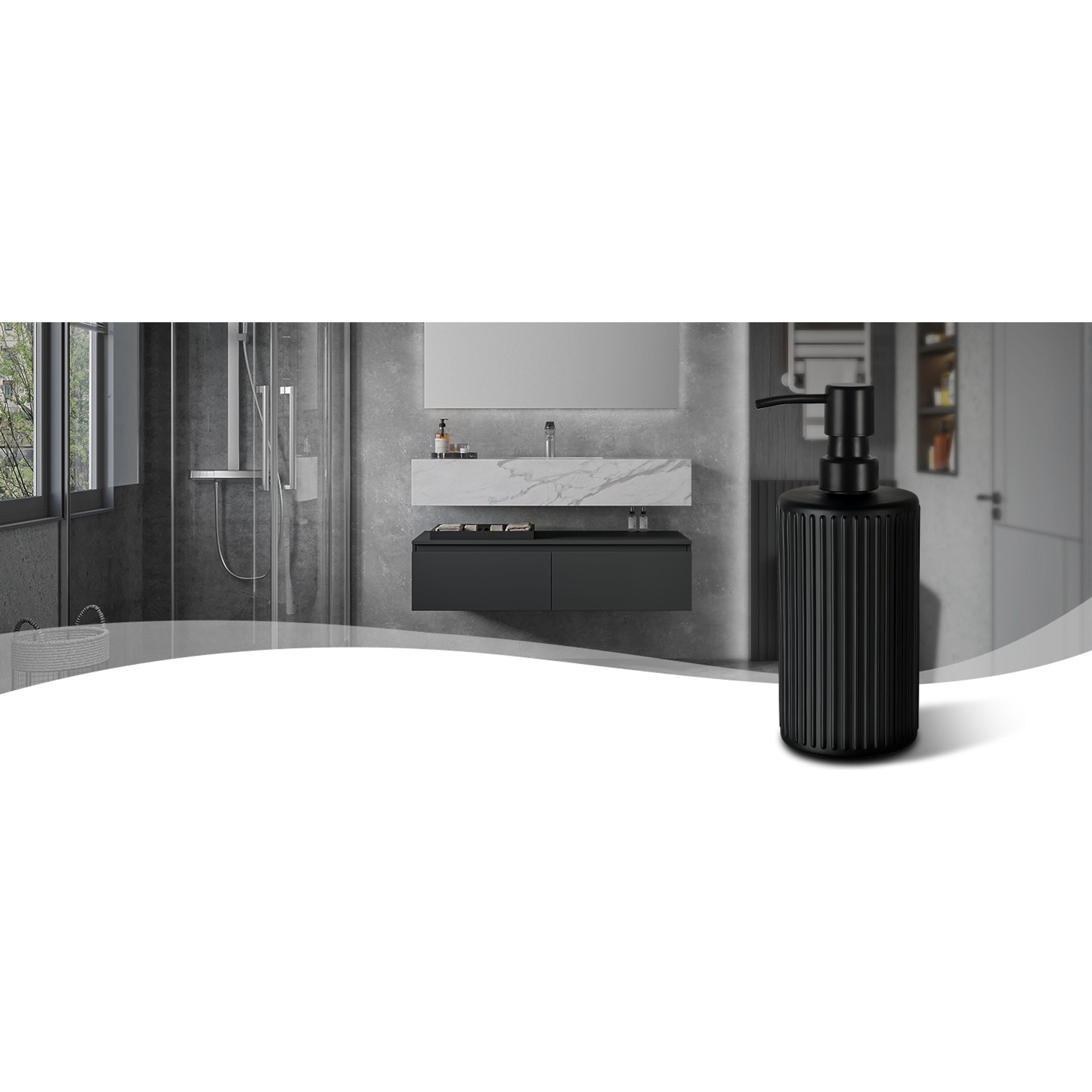 Matte Black 4-Pc Glass Bathroom Accessories Set - Stainless Steel Pump Soap Dispenser, Toothbrush Holder, Wipe-Clean Organiser, Qtip Holder for Modern Home Sink Decor Matte Black 4-Pc Glass Bathroom Accessories Set - Stainless Steel Pump Soap Dispenser, Toothbrush Holder, Wipe-Clean Organiser, Qtip Holder for Modern Home Sink Decor