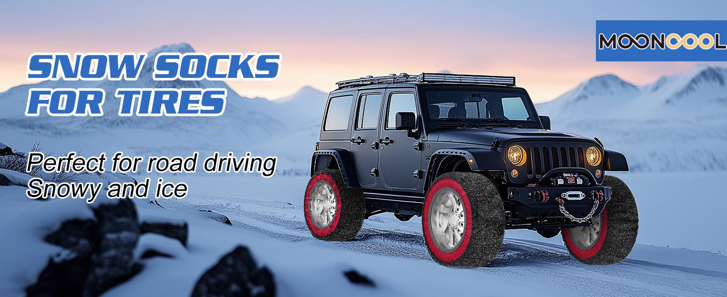 Automotive Snow Socks for Tires - Great Alternative to Tire Chains for Cars, Thickened Polyester Fiber for Maximum Tire Traction & Grip, Fits Car, SUV, Pickup and Truck (Set of 2)