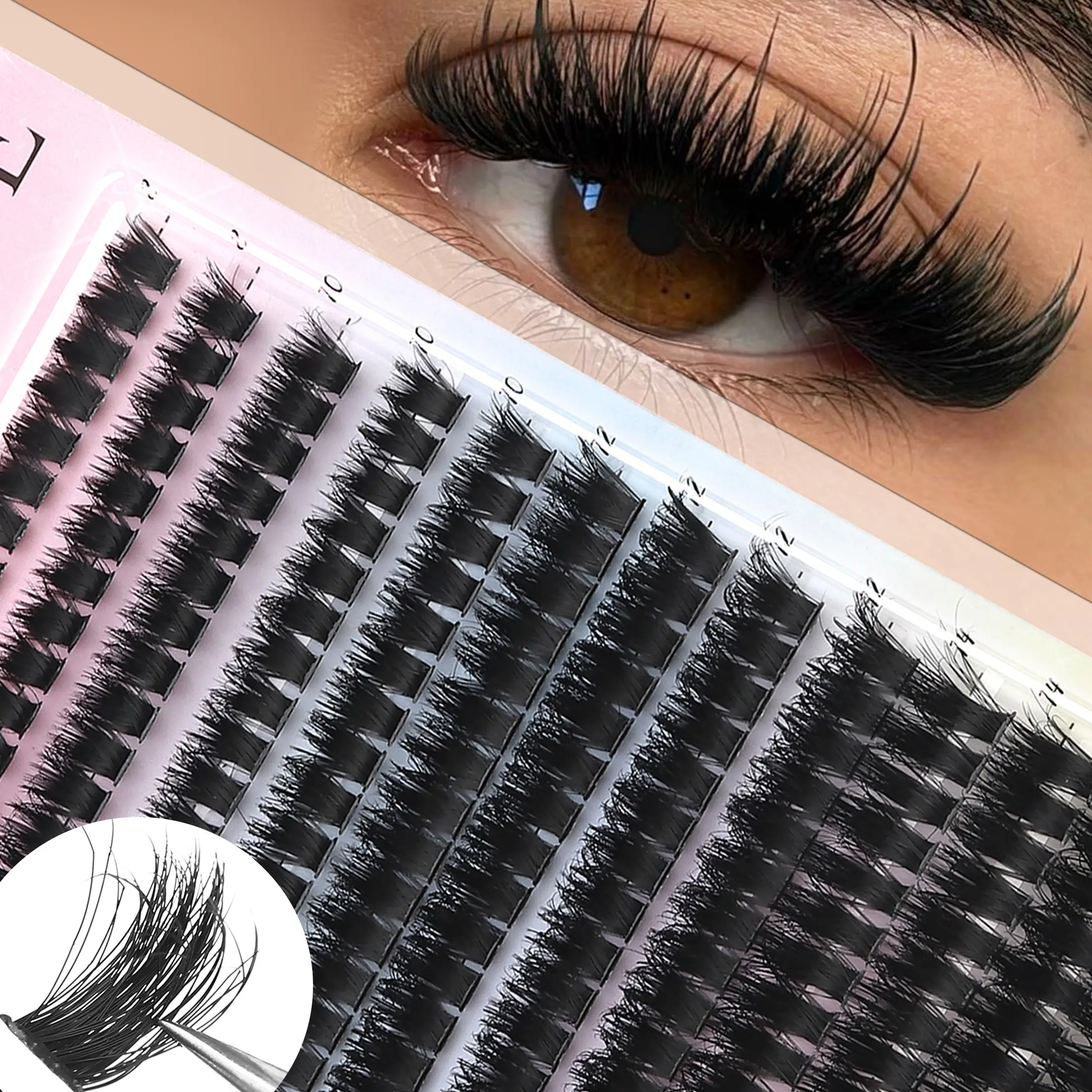 14 Rows 280 Clusters D Curl Voluminous False Lashes, Soft Natural Look, DIY Segmentable, Suitable for All Eye Shapes, Party, Date, Daily Use