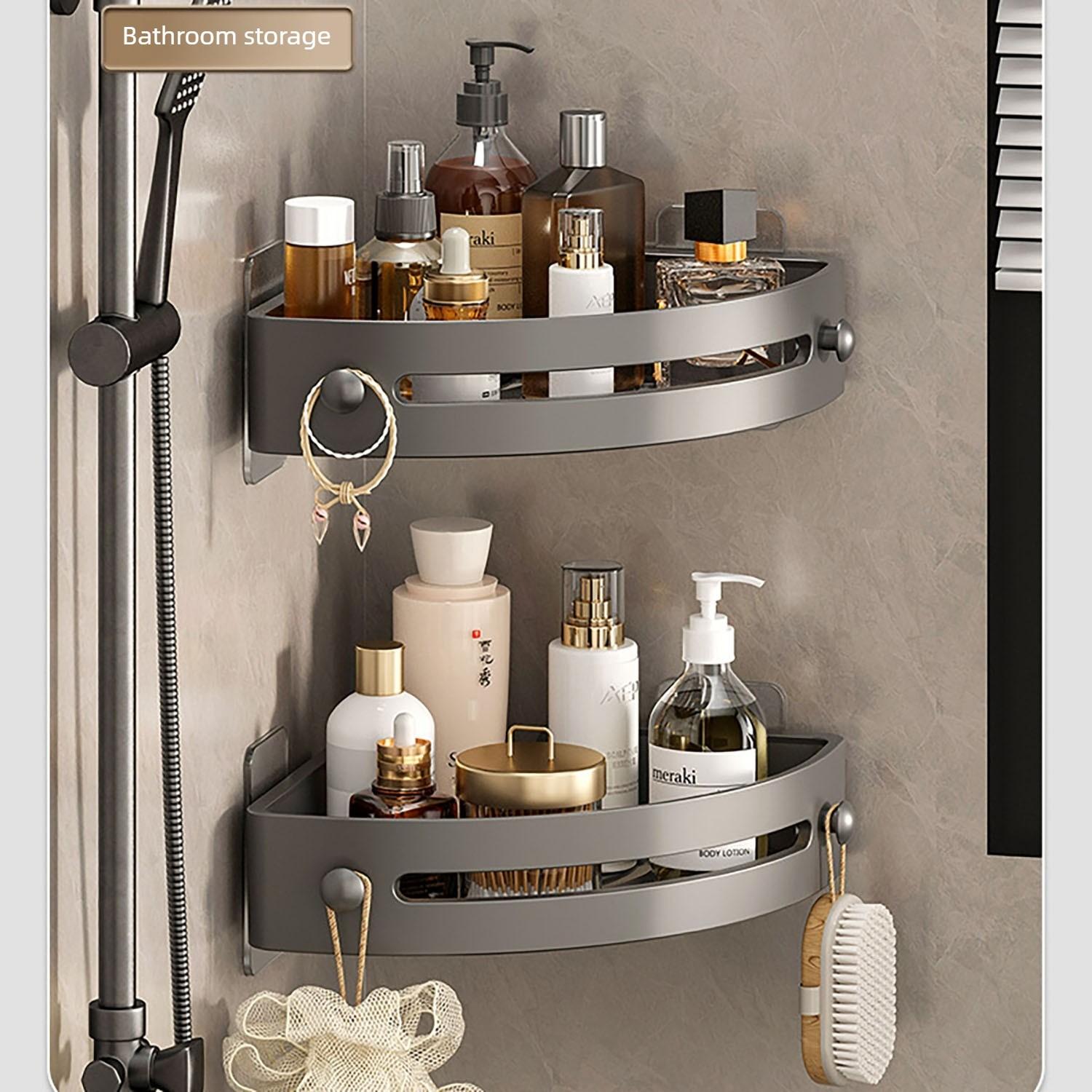 No-Drill Suction Corner Shower Rack, Rust-Resistant Abs Plastic Wall-Mounted Bathroom Organizer, Space-Saving Shower Shelf
