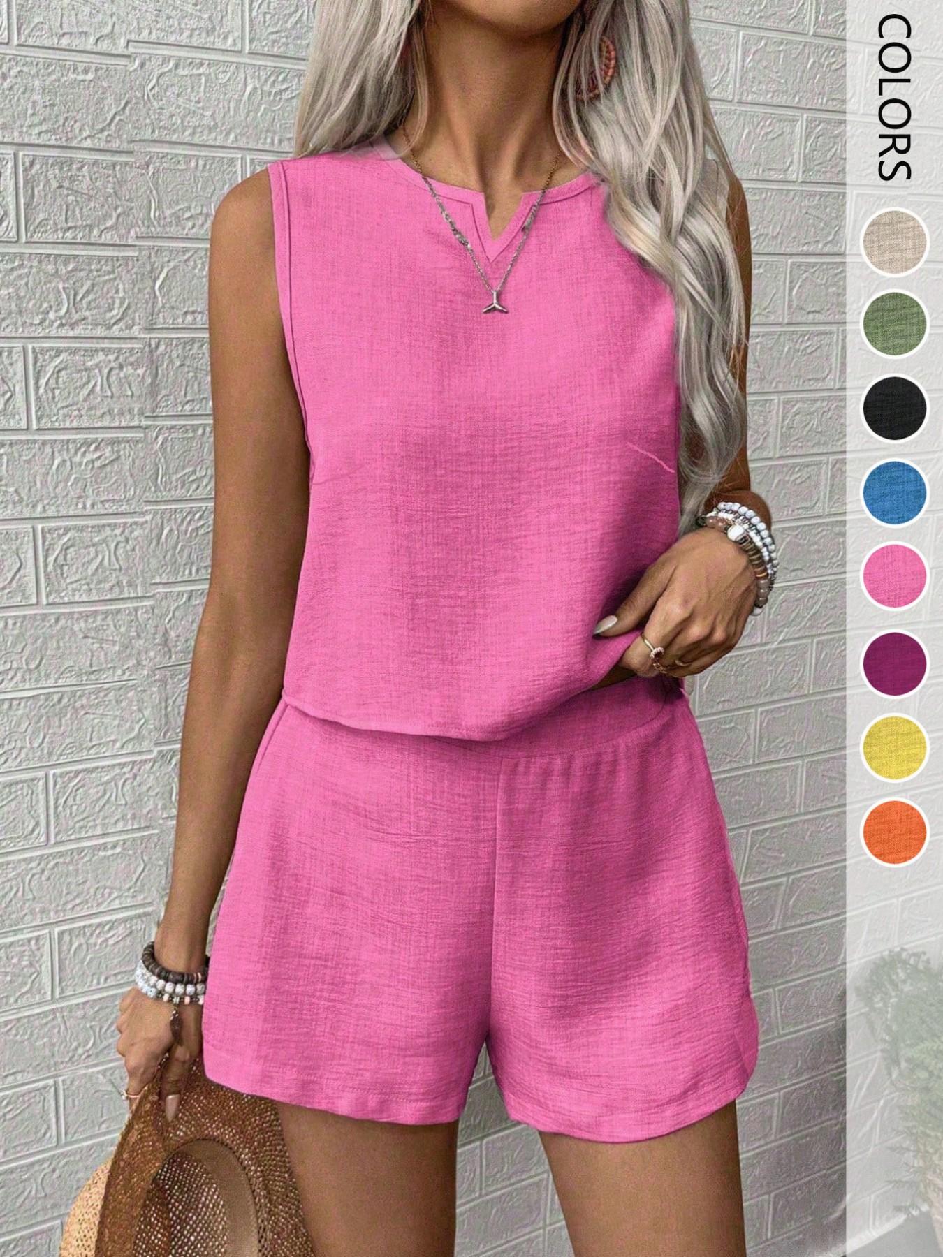 Women's 2-Piece Set, Casual V-Neck Sleeveless Top and Wide Leg Pants, Summer Loose Fit, Home Wear, Office, Vacation, All Seasons, Womenswear