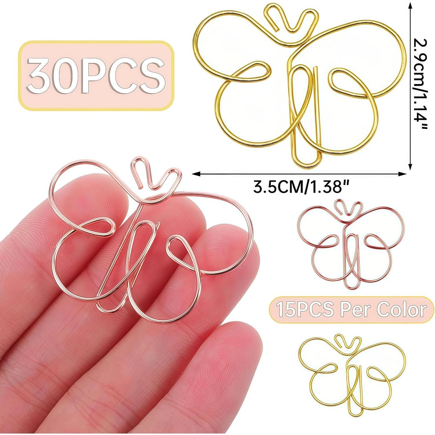 30 count Cute Paper Clips, Multicolor Butterfly Paperclips, Smooth Metal Funny Paper Clips for Bookmarks File Organization or Decoration School Gifts Wedding Decoration (, Rose )