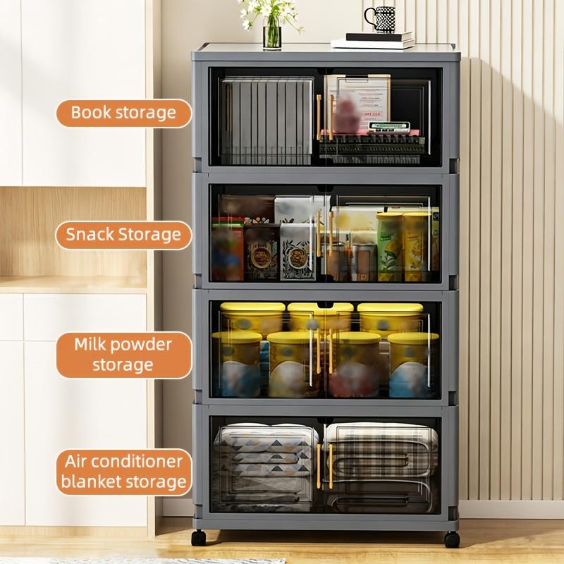 3/4/5/6 layer large capacity plastic storage box with lid, foldable organizer and storage cabinet with swivel wheels, household clothing, snacks and miscellaneous storage box, bedroom living room space saving storage cabinet, organizing cabinet handle