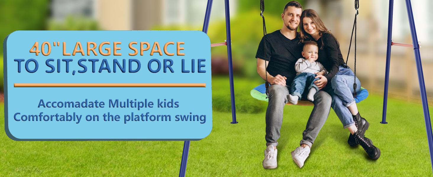 440lbs Swing Set with 40 Inch Saucer Tree Swing and Heavy Duty A-Frame Metal Stand (With basketball hoop) fun Outdoor Play Equipment Playground Equipment