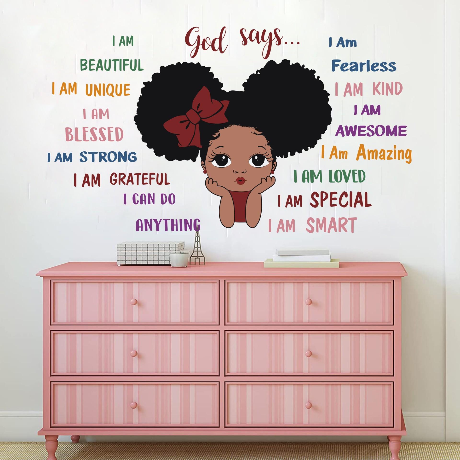 Girl Classroom Wall Sticker, Self-Adhesive Cartoon Decal for Kids' Room, Inspirational Bedroom Decor, Flat Sticker Type