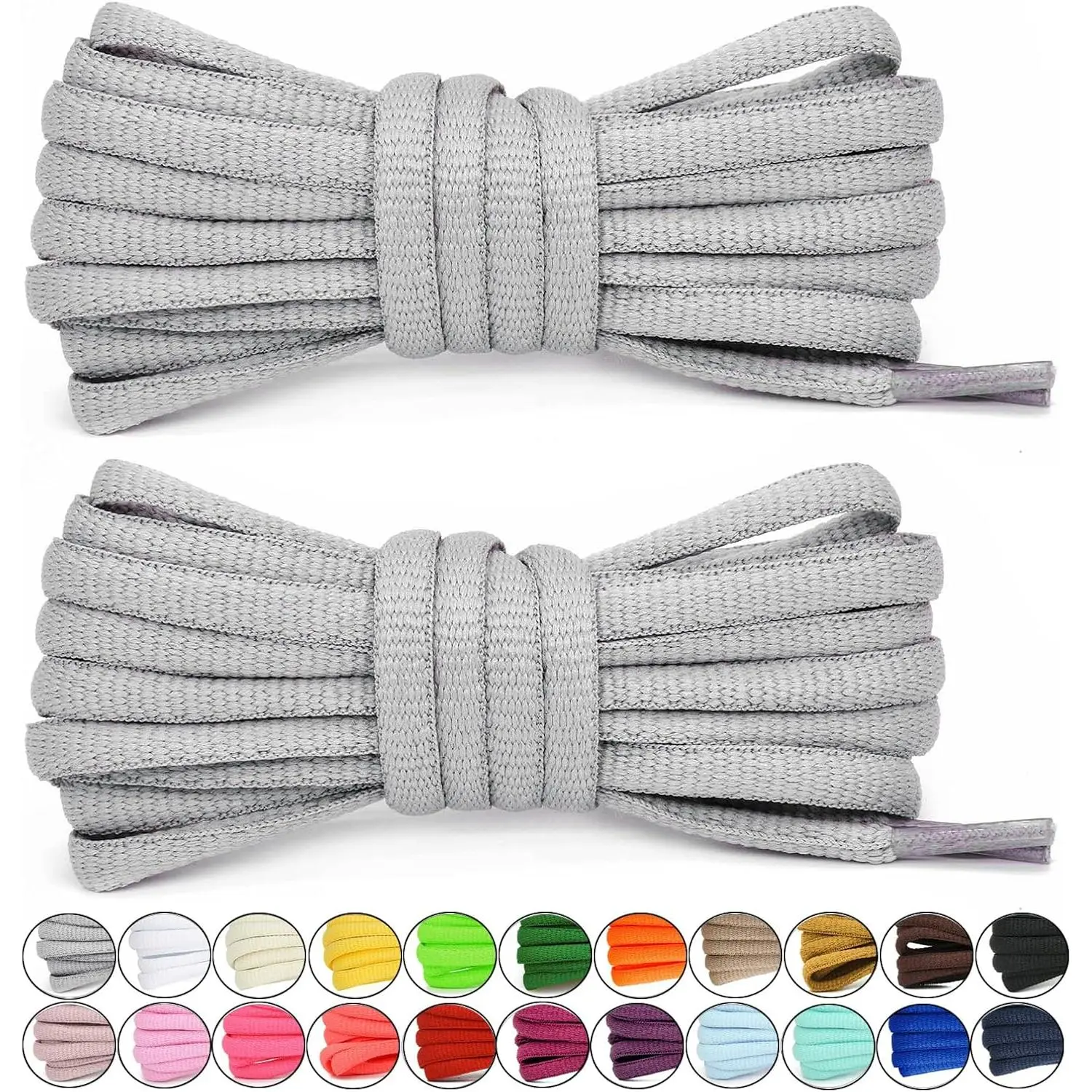 2 Pairs 6mm Half Round Shoe Laces for Sneakers and Athletic Shoes | Stable tie for active wear, flexible polyester weave, 22 colors and 6 lengths for running, training and casual shoes