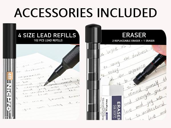 Nicpro 35Pack Art Mechanical Pencil Set, Metal Drafting Pencil 0.5, 0.7, 0.9,1.3 mm & 2mm with 21 Tube Lead Refills(6B 4B 2B HB 2H 4H Colors) Weatherproof Barrel for Outdoor Writing Drawing Sketching