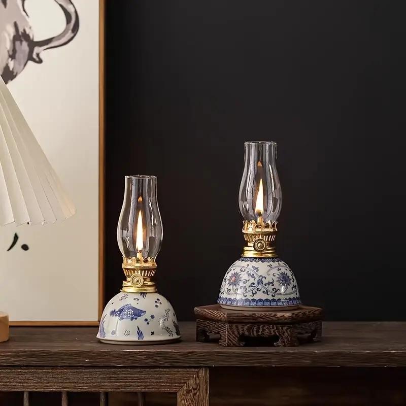 Porcelain Butter Lamp Without Oil, Lamp Stand Ornament, Outdoor Camping Atmosphere Lamp, Indoor Decorative Ornament, Table Decoration, Valentines Day Gift, Lighting