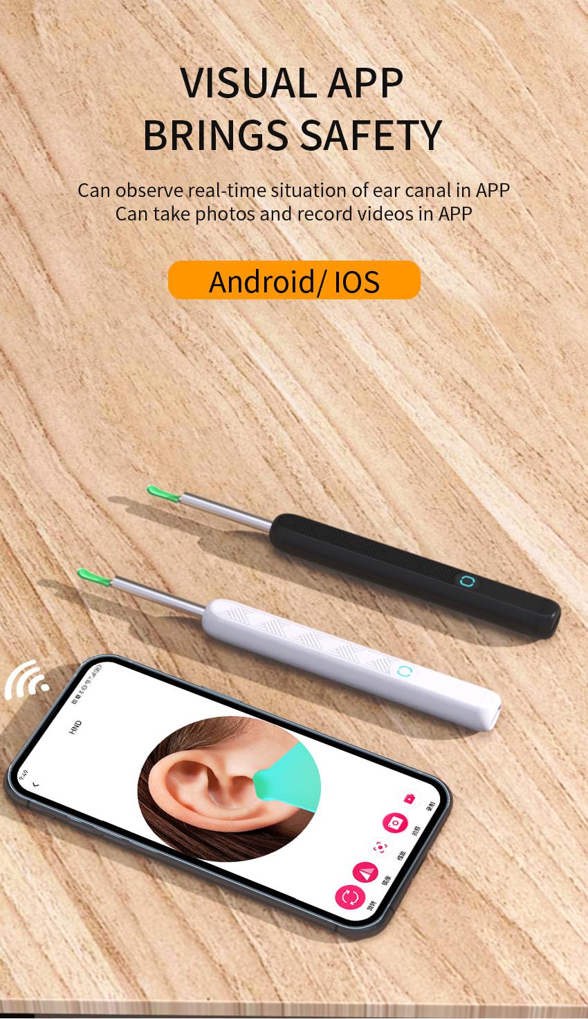 Portable earwax removal tool set with camera, C-type charging, waterproof endoscope ear cleaning tool, winter gift set, New Year gift