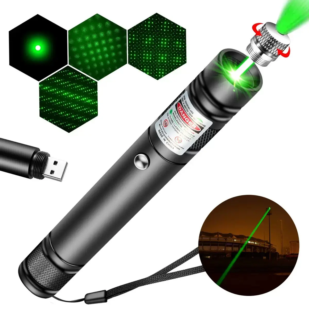 Outdoor Pet Laser Toy with Rotating Laser, USB Charging, 2200m Laser Dot Range, Easy Dog Walking, Star Hat Rotation, Wall Projection, Cool and Fun