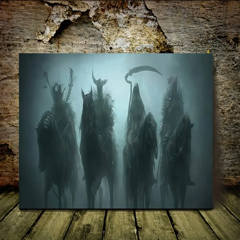 2D flat, 1 solid wood frame home wall art, vintage gothic dark knight, Halloween wooden frame printed poster artwork, can be directly hung on the wall, home wall decoration, living room, bedroom decoration, holiday gift decoration