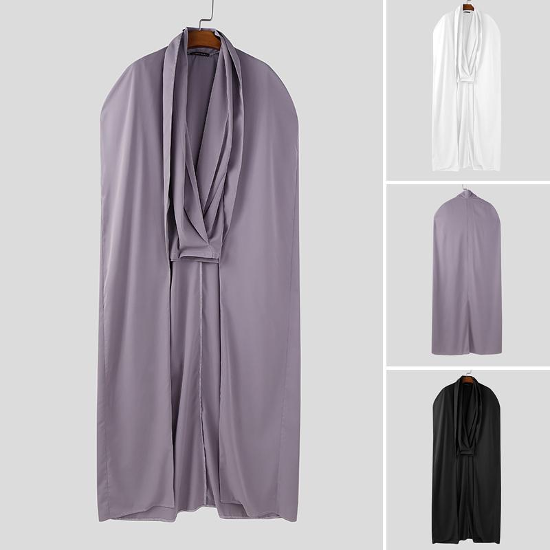 INCERUN Men's Avant-garde Cross Collar Solid Color Cape False Two-piece Long Shirt