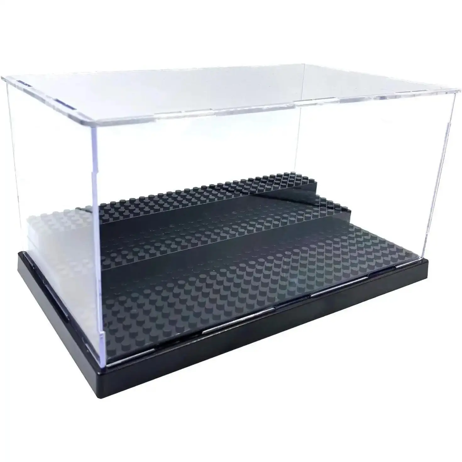 Black Transparent Dust-Proof Minifigure Exhibition Display Case - 1 Pack, No Glue Required, Easy Assembly, Portable, 3-Tier Step Design, Holds Up to 35 Minifigures, Storage for Action Figures & Building Blocks, Ideal for LEGO Lovers