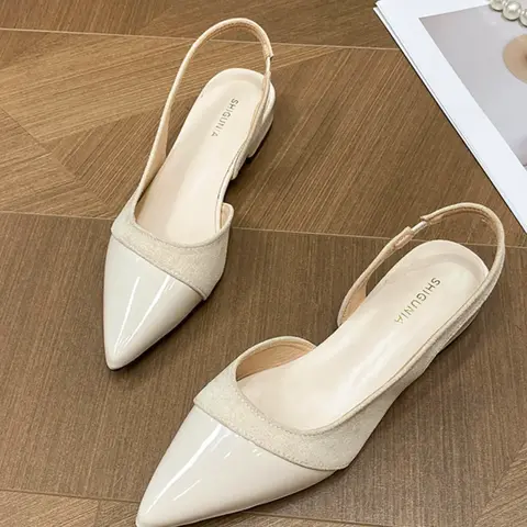 Women's Minimalist Backless Flat Shoes, All-Season Nude Work Shoes, New Pointed Toe Fashion Shoes, Low-Cut Party Commute Single Shoes, Walking Shoes