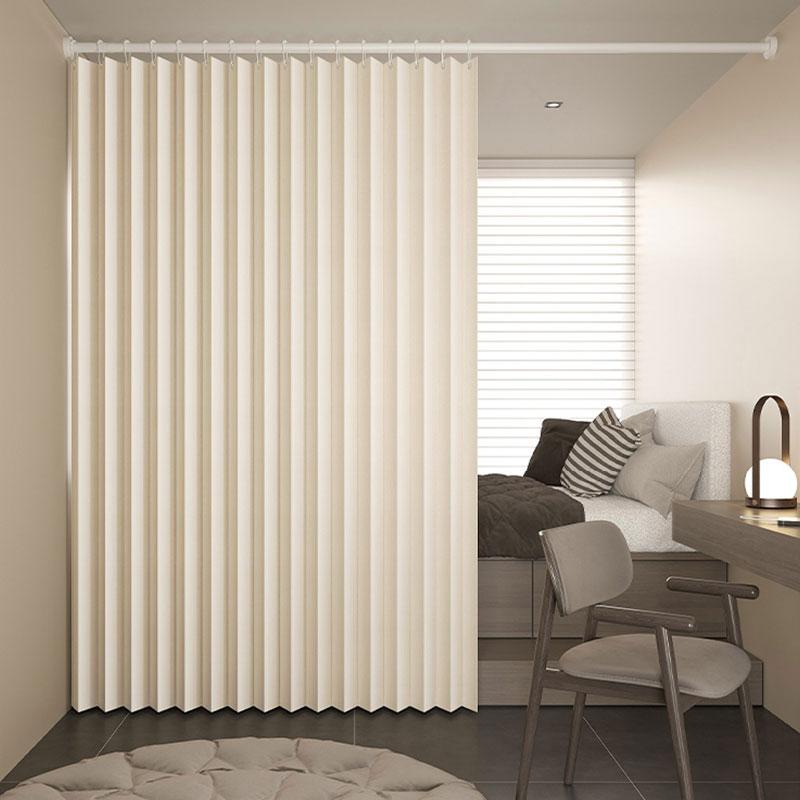 No-Drill Light Filtering Room Divider Curtain Easy Install Curtain for Renters, Foldable Privacy Partition for Small Apartments, Bedroom & Living Room