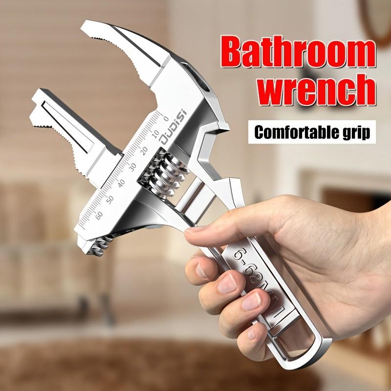 Multi-Functional Adjustable Wrench, Strong Grip and Wide Bore, Stainless Steel + Aluminum Alloy, Ideal for Narrow Bathroom Spaces, No Assembly Needed