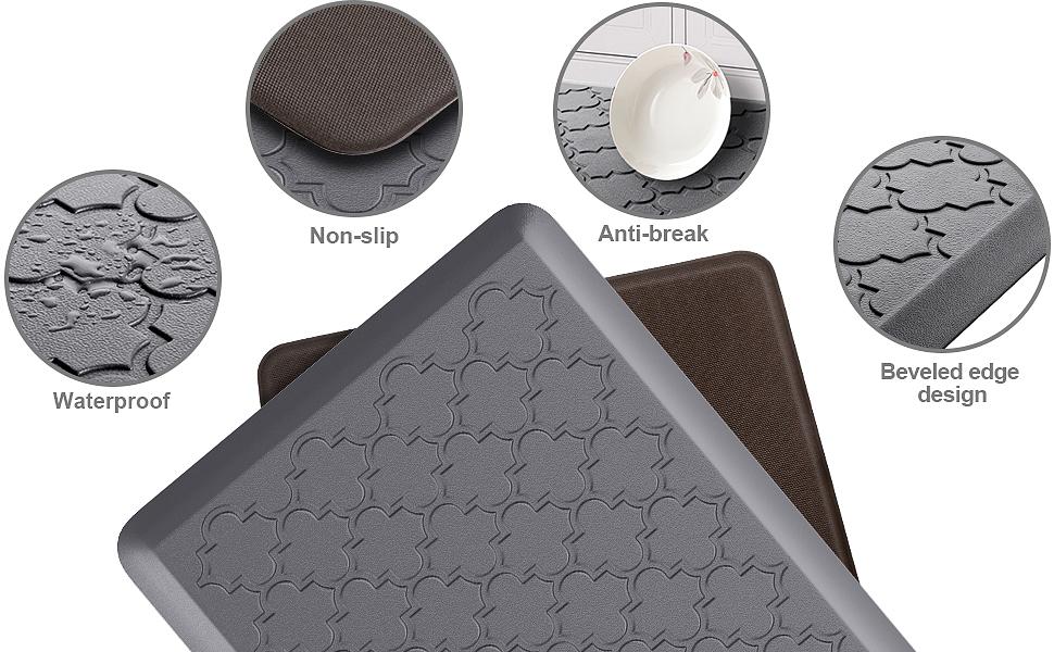 Kitchen Mat [2 PCS] Cushioned Anti-Fatigue Floor Mat, Waterproof Non-Skid Ergonomic Comfort Foam Rugs, Standing Mat for Kitchen, Floor,Office, Sink, Laundry