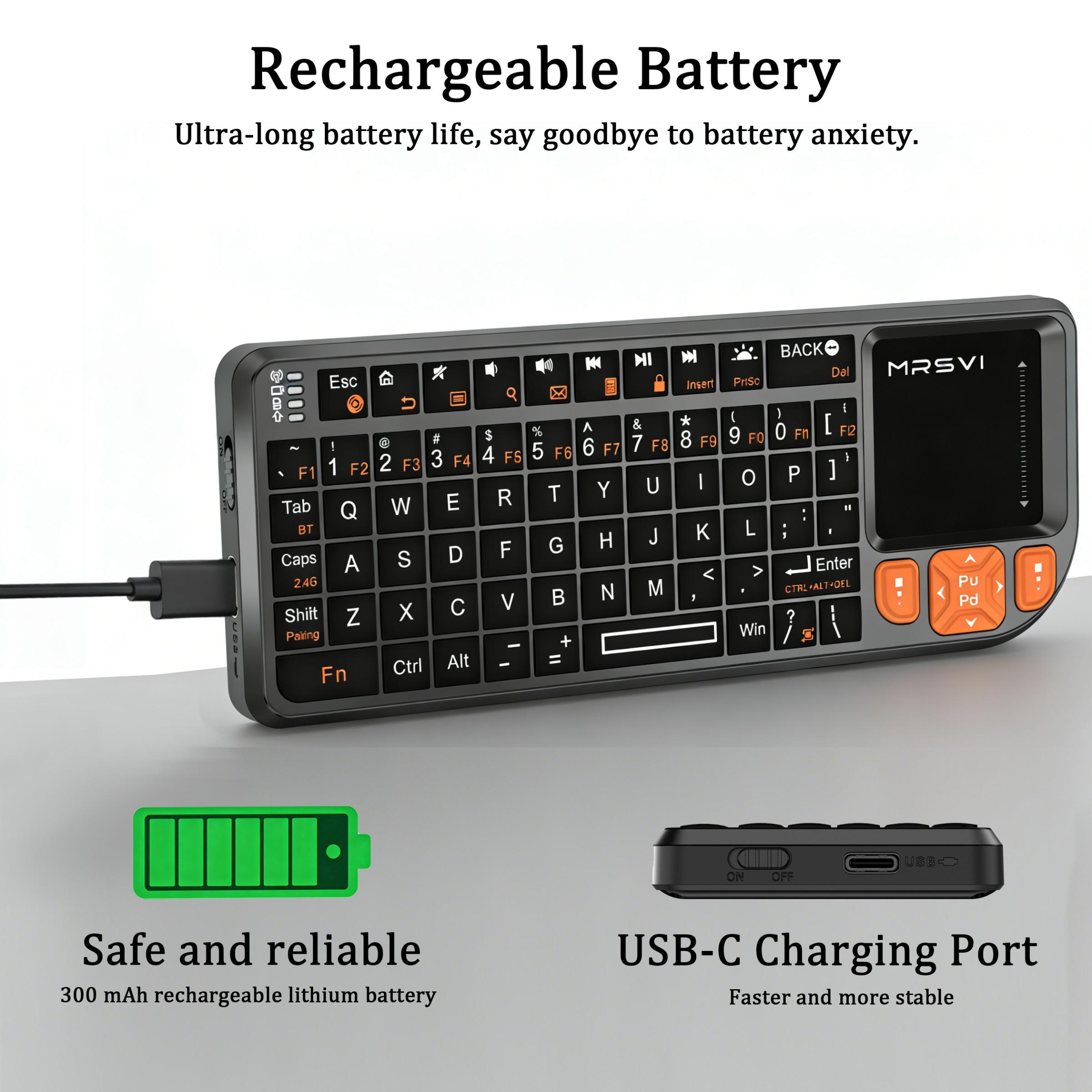 Bluetooth-compatible Mini Backlit Keyboard with Touchpad, Rechargeable Wireless Keyboard for Office and Entertainment, Compatible with PC, Smart TV, Notebook and Projector