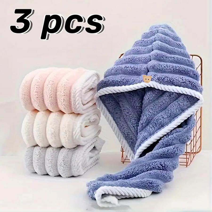 3 Pcs Premium Quick-Drying Microfiber Hair Towel Wrap, Super Absorbent, Soft & Comfortable, Ideal for Frizzy Hair, Lightweight Bathroom & Home Essential