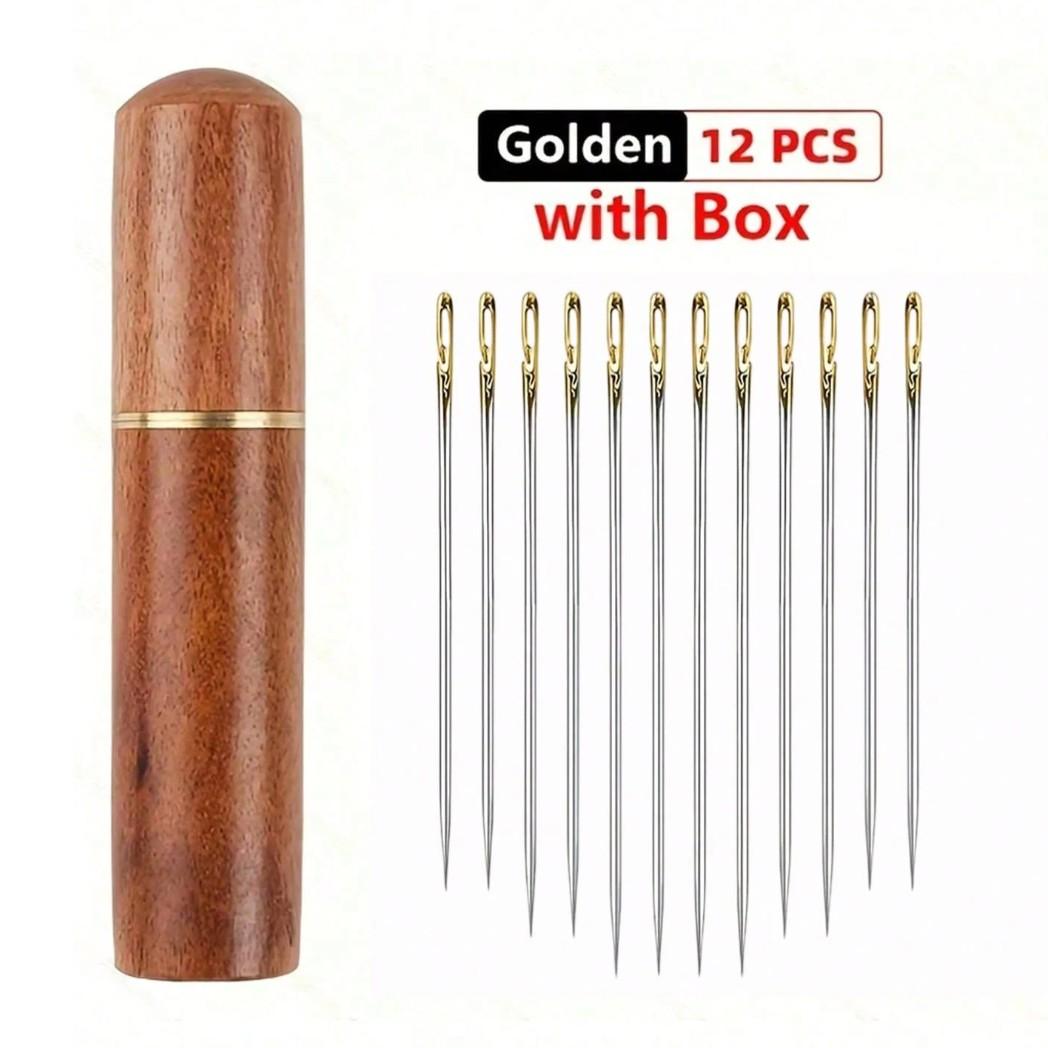 12-Pack Stainless Steel Sewing Needles with Side Holes, Elderly Handmade Sewing Needles, DIY Home Craft Supplies, Tail, Silver Color Tail