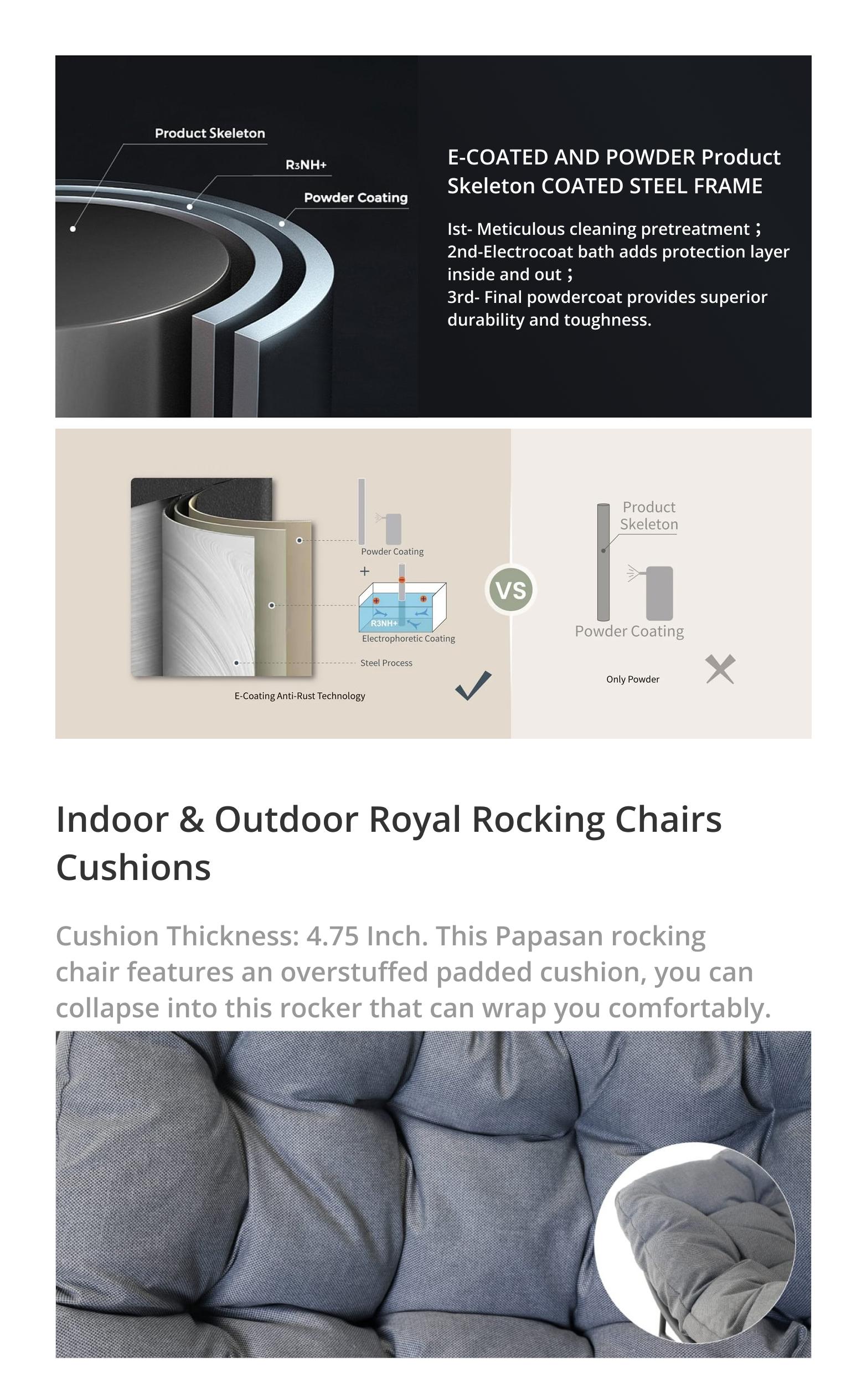 GRAND PATIO Indoor & Outdoor Royal Rocking Chairs With Cushions for Porch, Garden, Patio