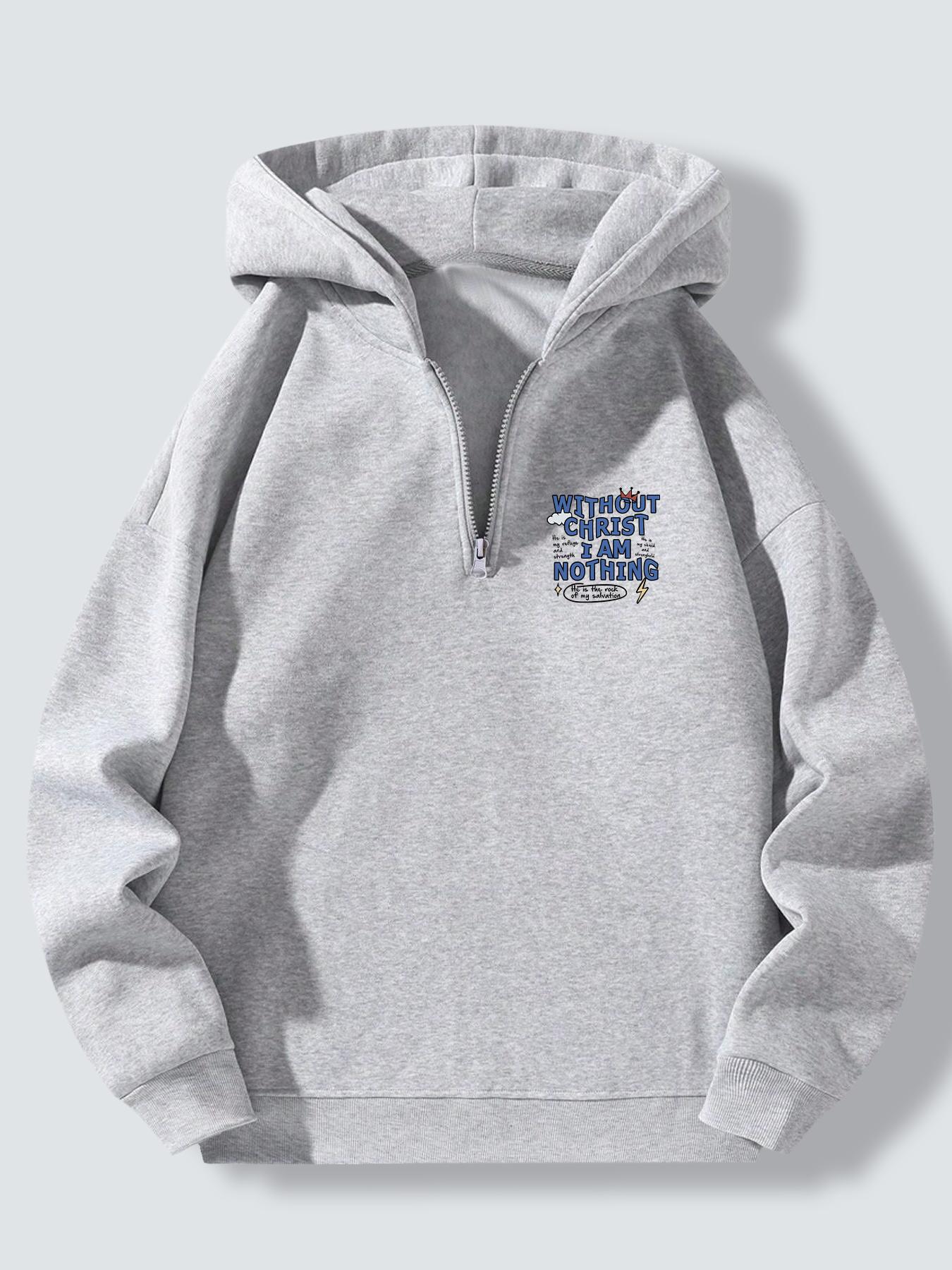 Men's Regular Fit Letter Print Half Zip Hoodie, Graphic Hoodies, Casual Comfy Long Sleeve Hooded Sweatshirt for Daily Wear, Men's Clothes for Fall & Winter, Tops