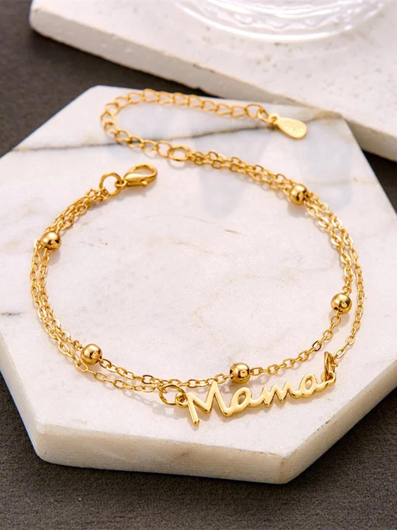 Sky Horizon Alphabet Mom Pendant Bracelet - Stainless Steel Double Layer Beaded Bracelet - A delicate mom bracelet, a gift for new moms, mothers-in-law, stepmothers, mothers, and wives on Mother's Day. Fashion accessory. Mother's Day gift, mom gift.