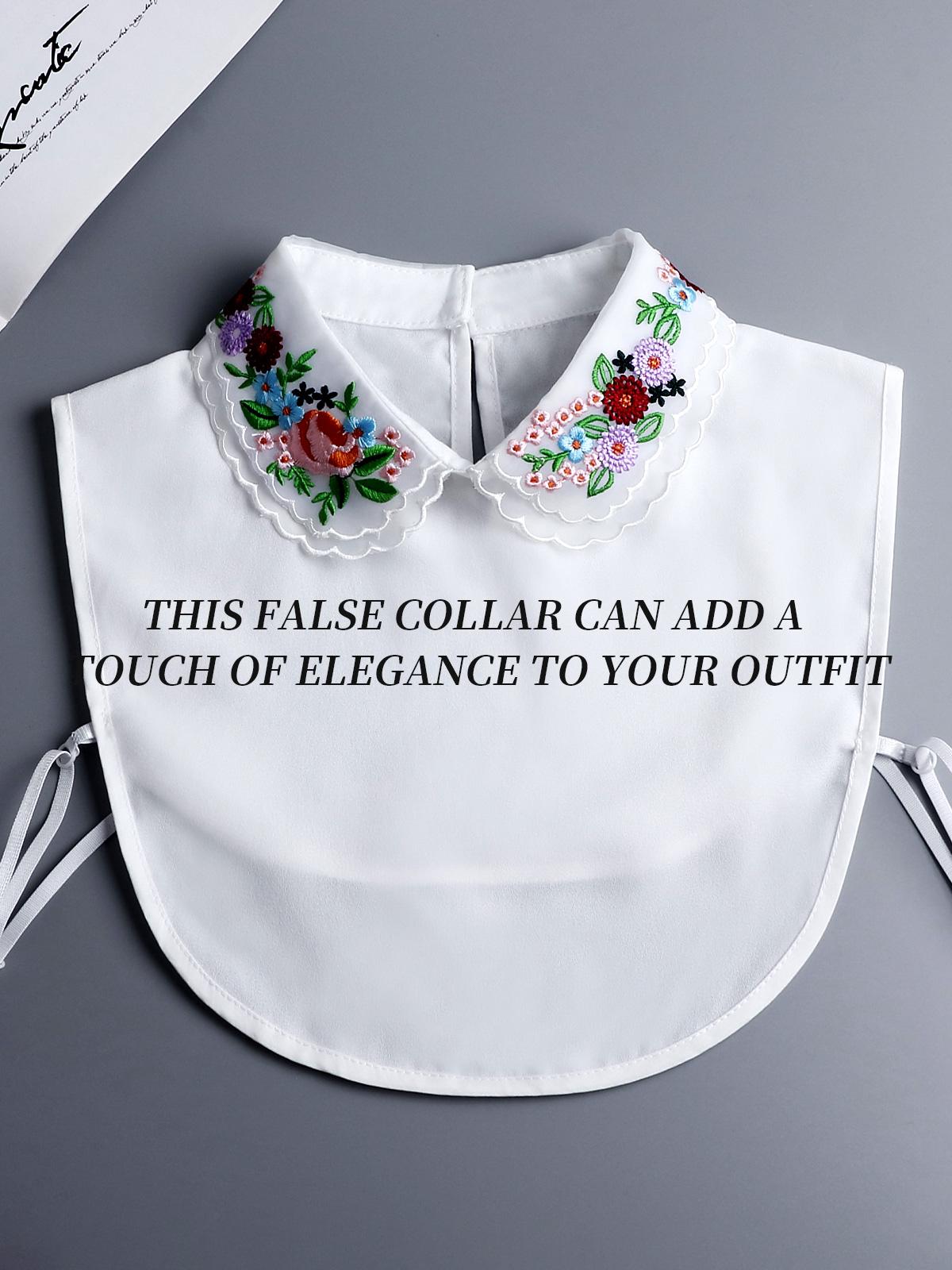 Embroidery Fakes Collar Women Cotton Detachable White Collar Dickey Half Shirts, Detachable White Collar One Size Can Be Paired With Various Jackets Suitable For Business, Gatherings, And Various Occasions Not Deformed And Easy To Clean