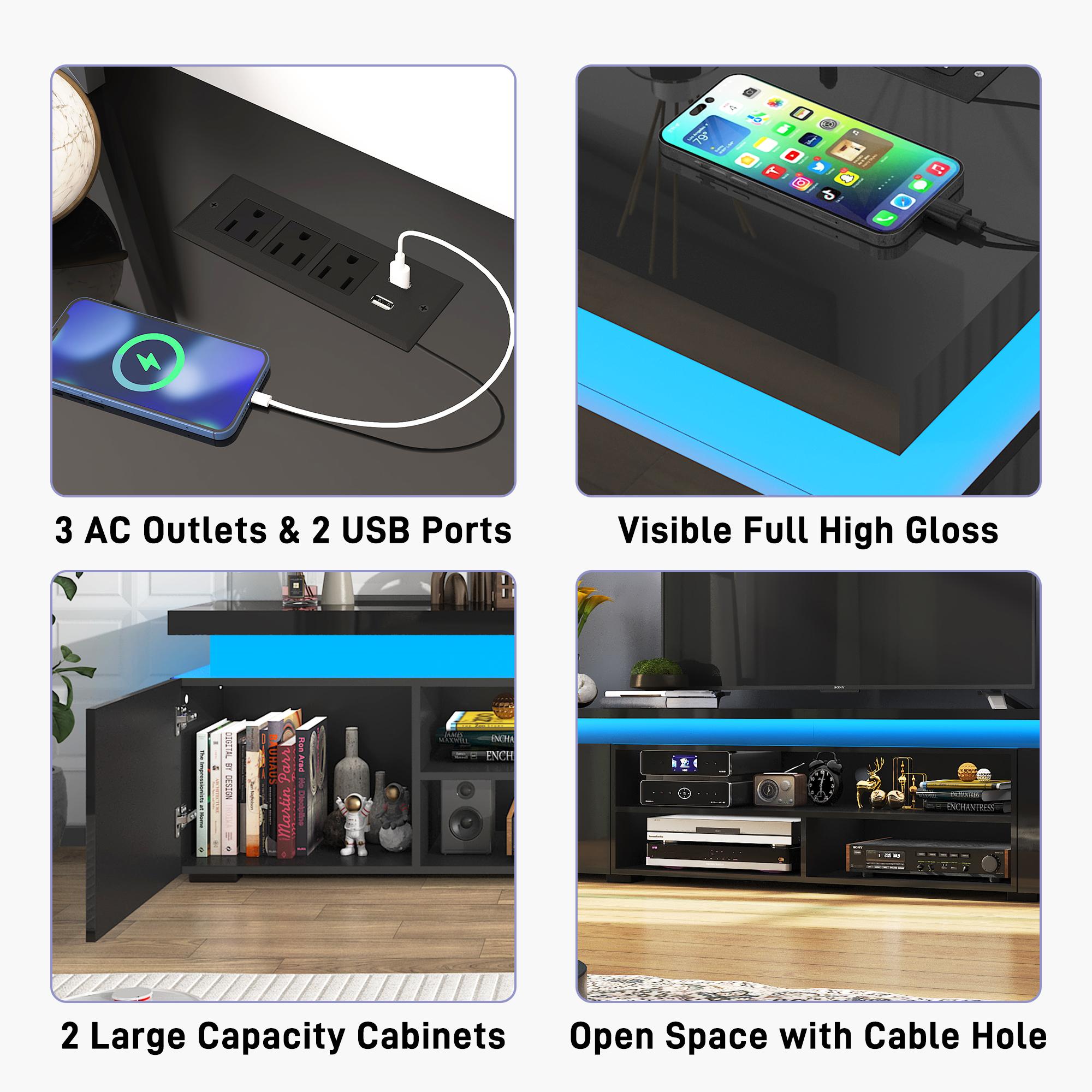 LED TV Stand for 75/85/95 Inch TV,66/73/83 Inch Modern Gaming TV Stand with Power Outlet, High Gloss TV Console Entertainment Center with Storage for Living Room, Bedroom