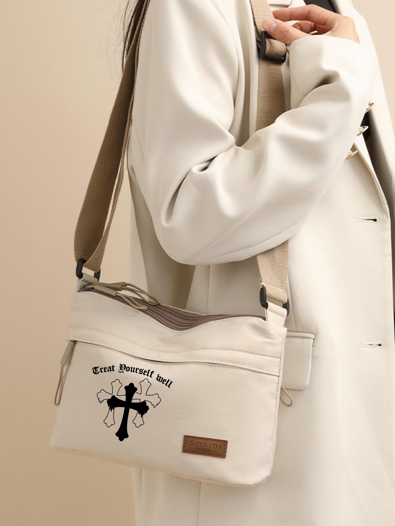 Crossbody Bag with Cross Print, Adjustable Strap Shoulder Bag, Unisex Casual Style, Ideal for Outdoor Leisure or Daily Commute