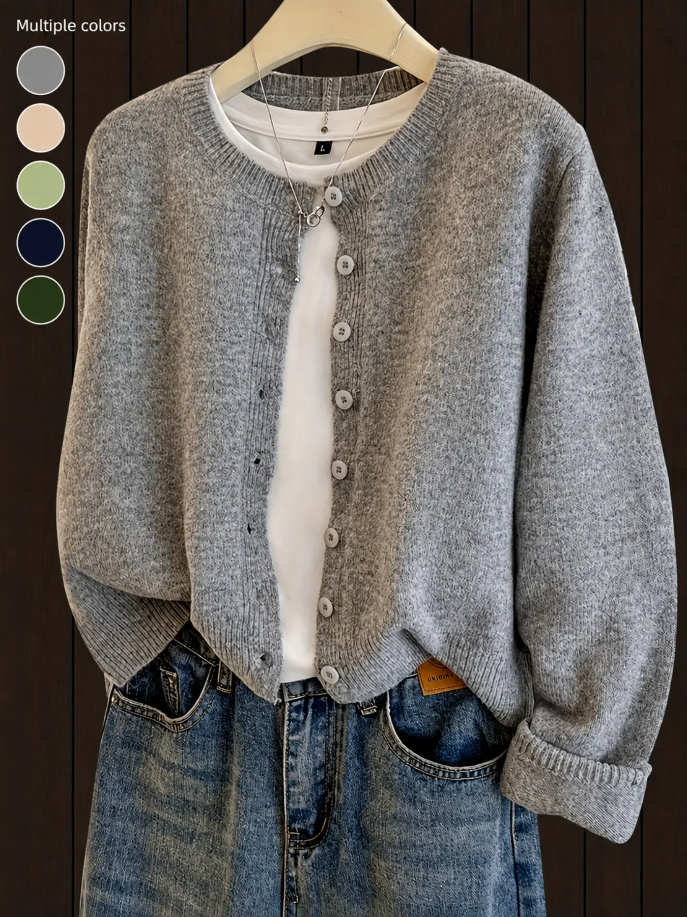 Women Cropped Long Sleeve Button Front Cardigan, Minimalist Tie Dye Knit Open Sweater for Spring Autumn