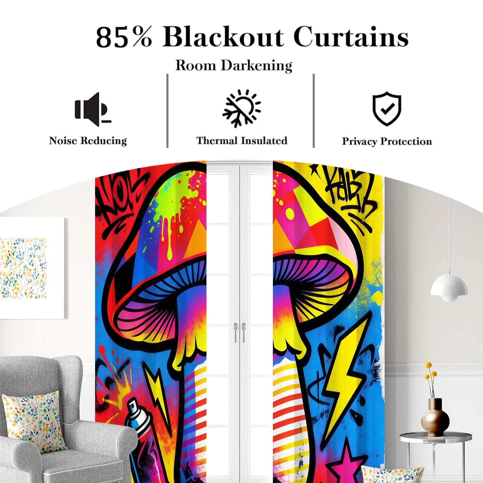 Lightning Mushroom Pattern Curtain Set, 2 Pieces, Ideal for Living Room, Balcony, Bedroom Windows, Perfect Home Decor for Seasons and Holidays