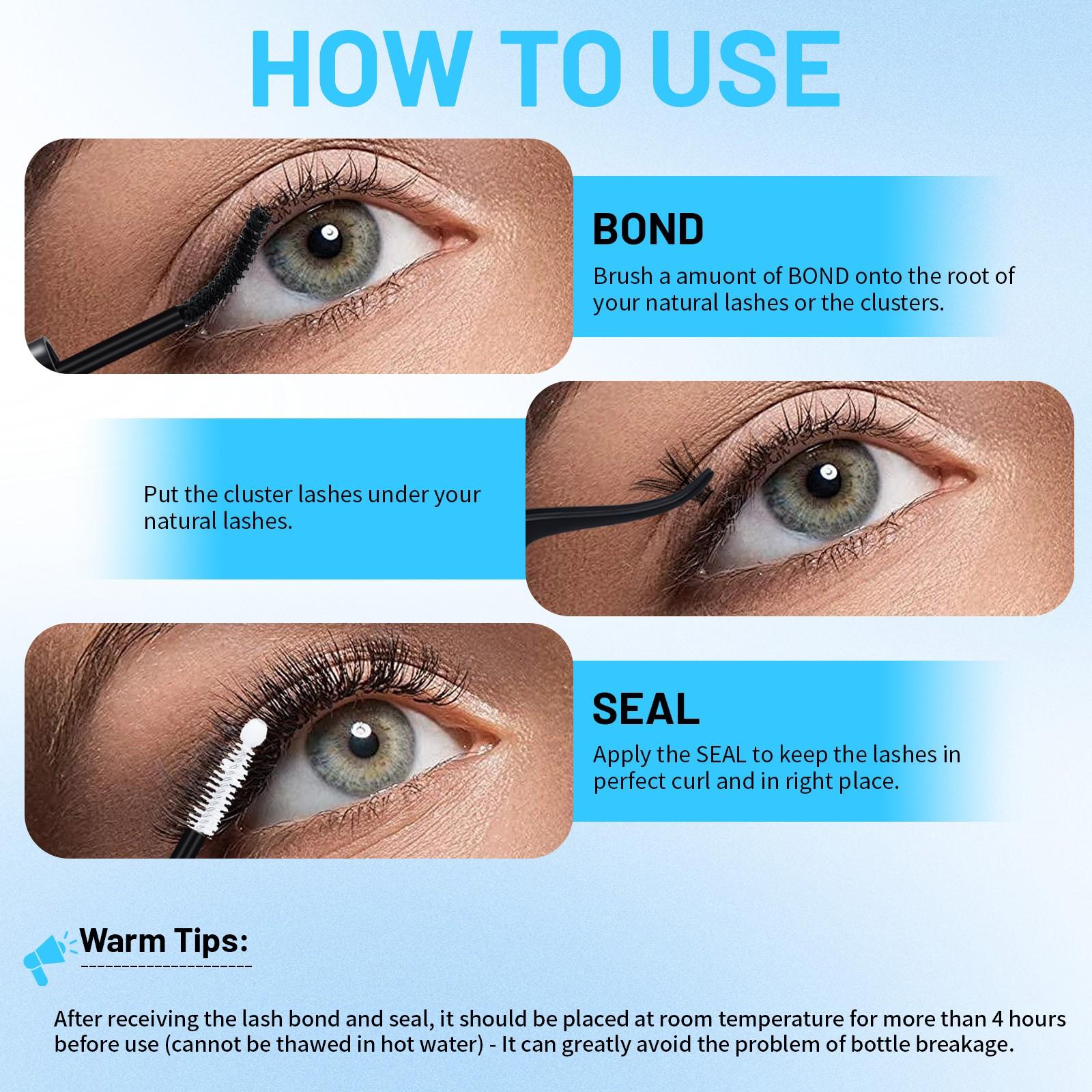 ADORANCE Waterproof Eyelash Glue (5-Count Pack), 2-in-1 Long-Lasting Lash Bond and Seal Glue, Sweat-Proof Eyelash Extension Glue for Cluster Lashes, Waterproof Eyelash Clusters