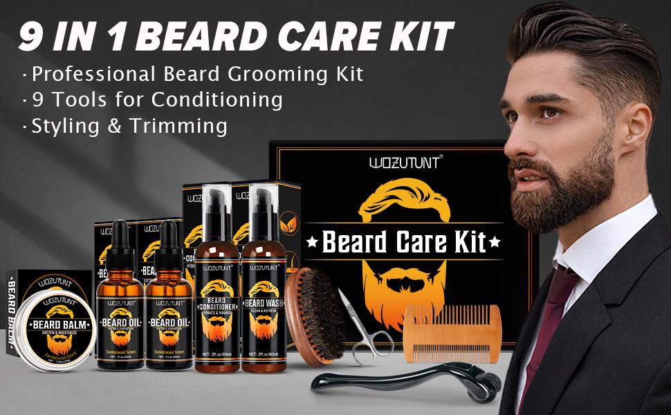 Beard Kit For BF Gift & Men Grooming & Care W/Beard Wash,3 Packs Beard Oil,Beard Balm Leave-in Conditioner Boyfriend Father’s  Gift