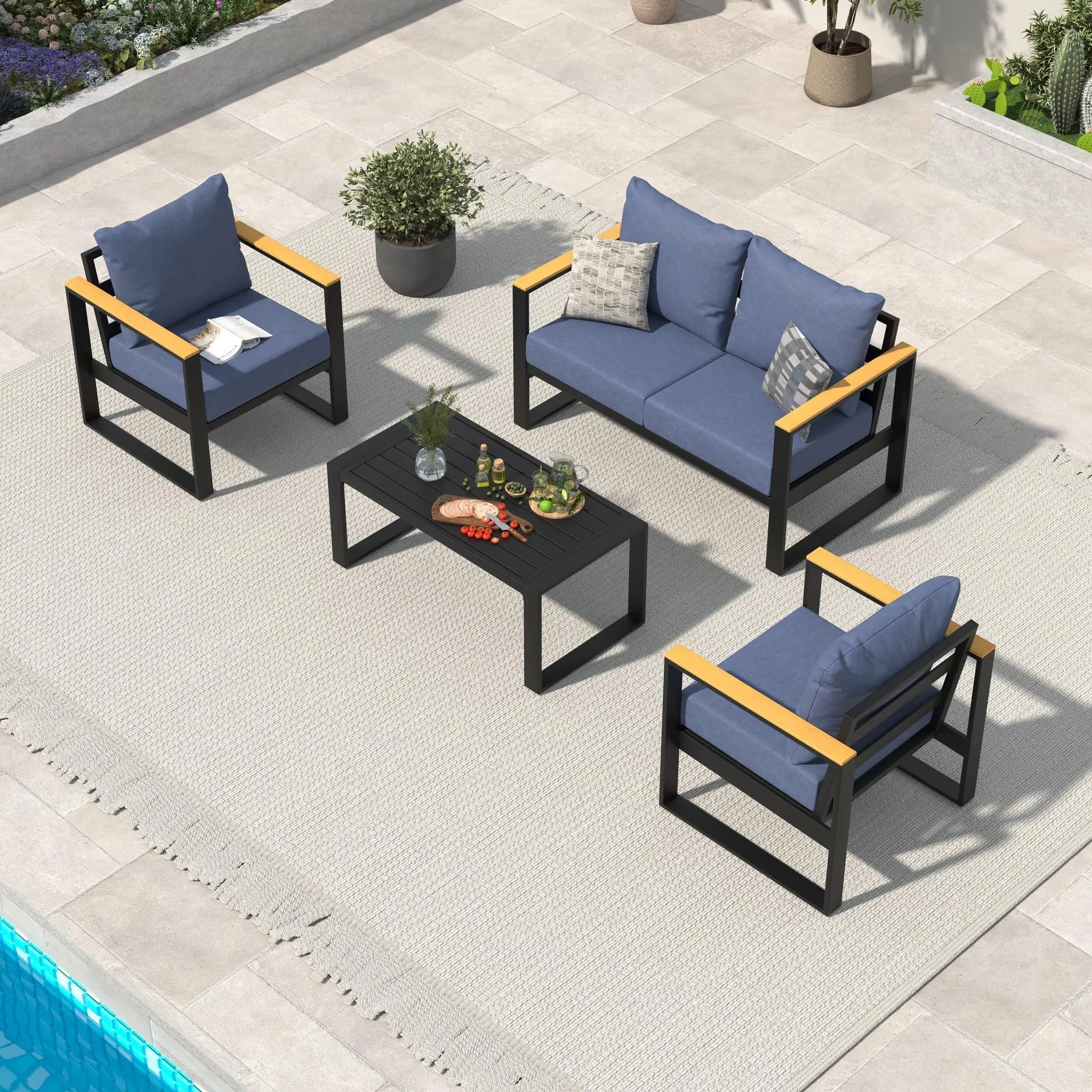 GARVEE Modern Grey 3-Piece Outdoor Sofa Set, Water-Resistant & Durable for Patio