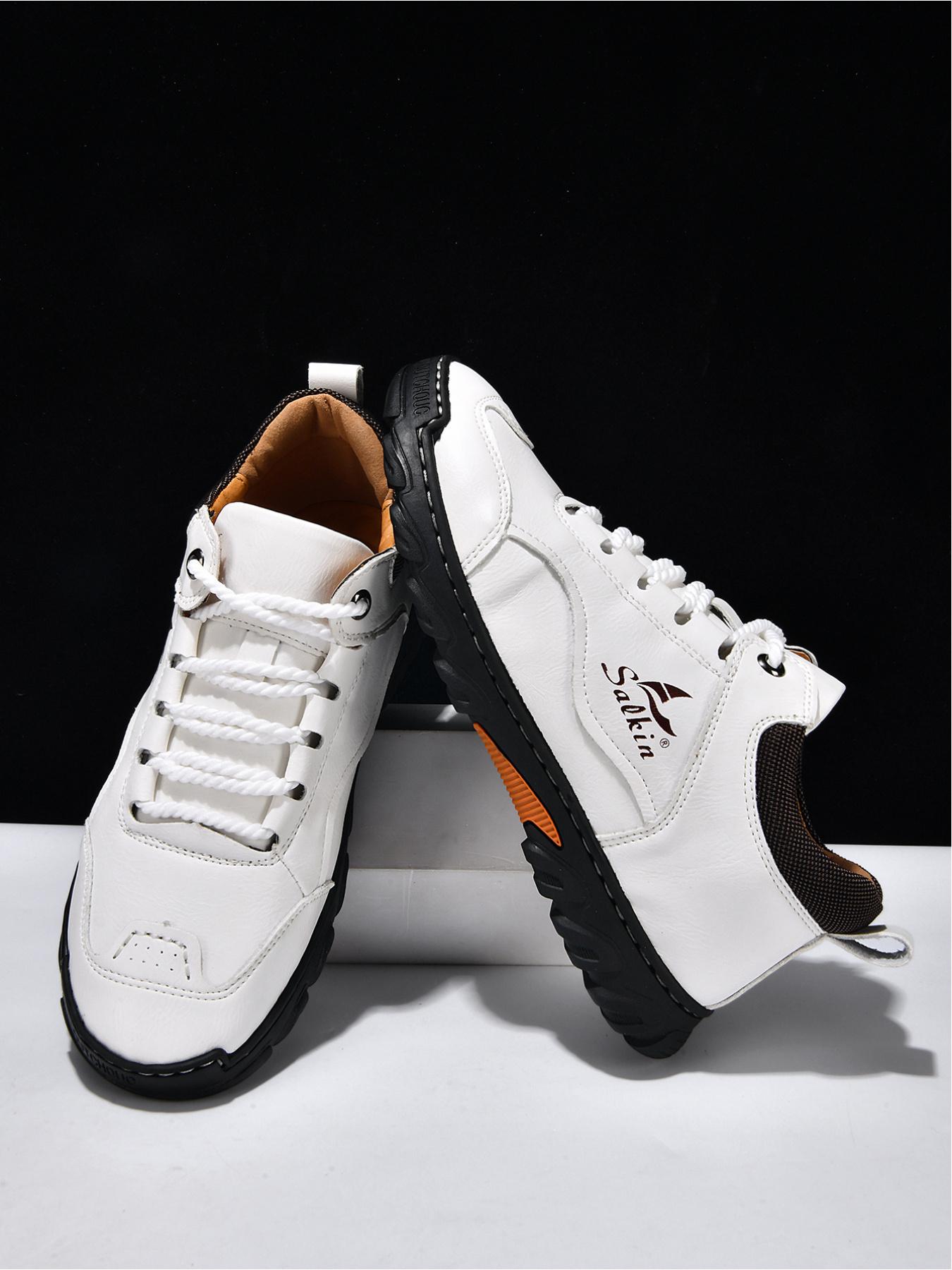 Men's Retro Outdoor Work Shoes, Hand-Stitched Mid-Top Casual Sneakers, Soft Sole Non-Slip Hiking Boots