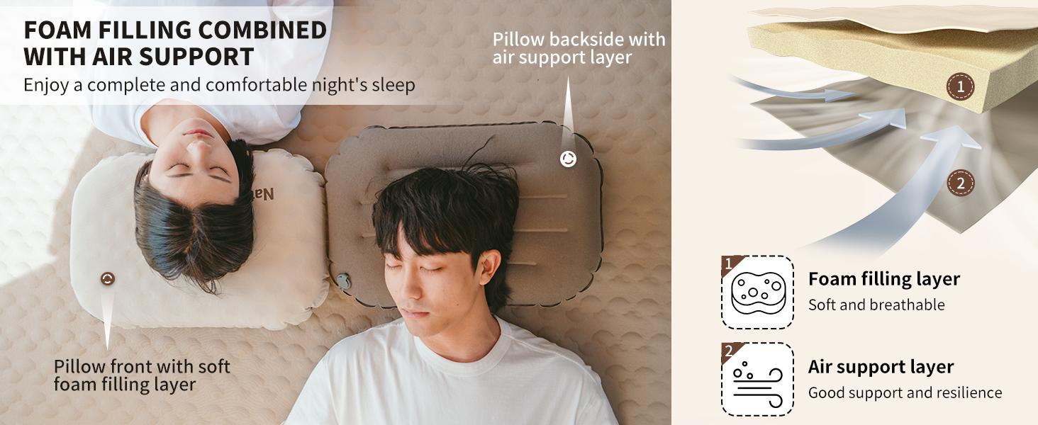 Naturehike 5.7oz Ultralight Inflatable Foam Pillow, Ergonomic Adjustable Travel Camping Pillow for Hiking & Backpacking, Easy-Clean & Compact Design portable Hiking Essentials