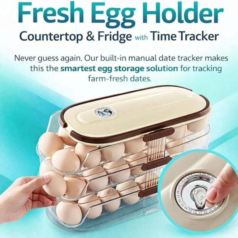 Single Layer, Dual Layer, Triple Layer Kitchen Home Egg Box Transparent Dual Layer Slide Rolling Egg Holder Refrigerator Side Door Handheld Egg Storage Box