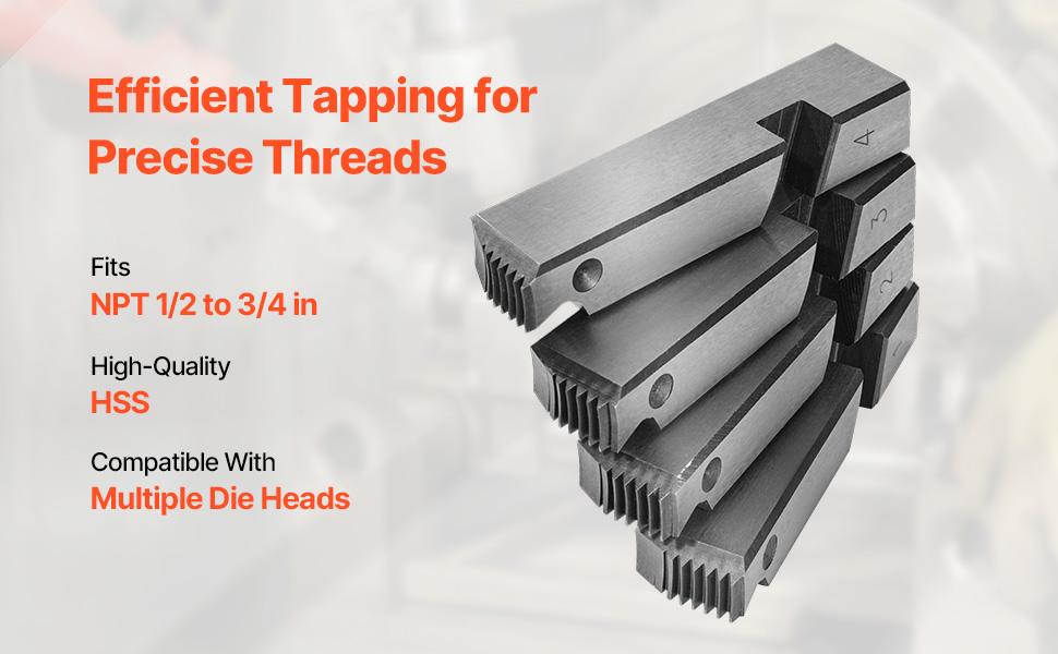 VEVOR Threading Machine Dies, 1/2-3/4 NPT Pipe Dies(4 Packs), Right-Handed HSS Pipe Threading Dies, Fit VEVOR Integrated Pipe Threading Machines