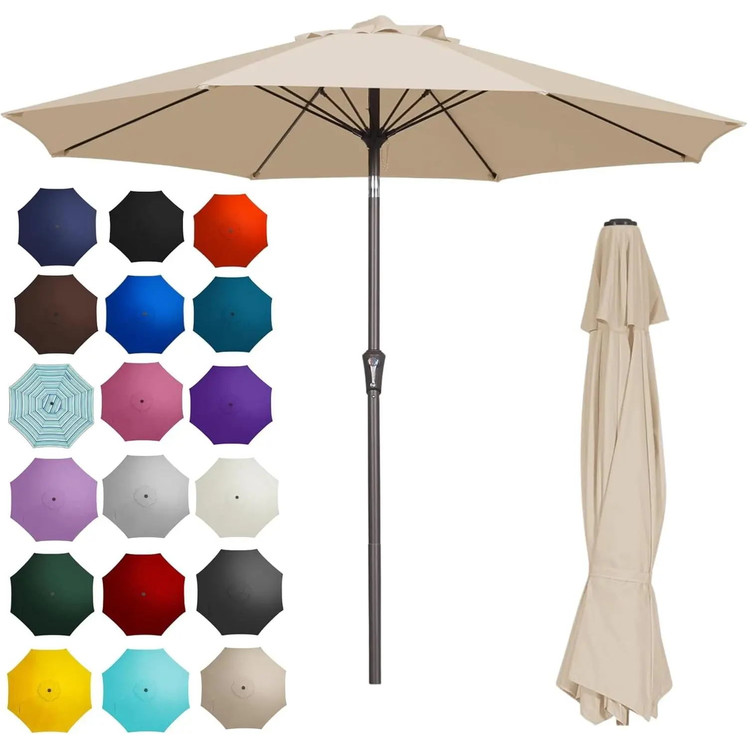 9FT Patio Outdoor Umbrella-UPF 50+ Sun Shade with Wind Vent, Push-Button Tilt & Smooth Crank Lift, Rust-Resistant Fiberglass Frame for Garden, Backyard,Yard (Beige)