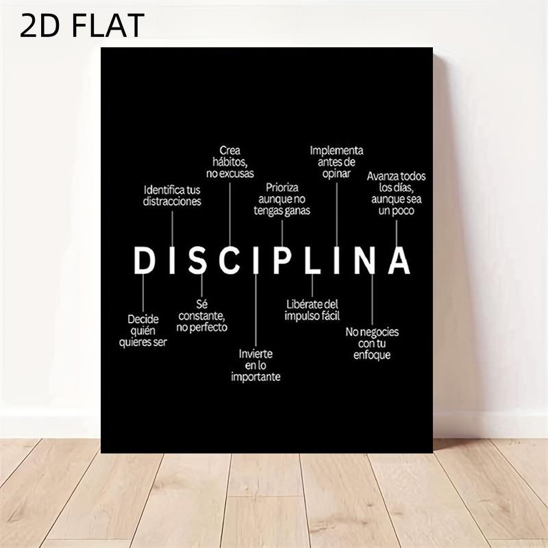 Bilingual Spanish-English Self-Discipline Motivation Wall Art - Wooden Frame Spanish Efficiency Chart Canvas Print - Self-Discipline Quotes and Goal-Setting Guide, suitable for home office decoration, classroom layout