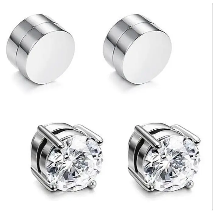High Quality Magnetic Earrings, 8mm Square Cubic Zirconia Studs for Men & Women - Non Pierced & Hypoallergenic Stainless Steel, No Fade, High Quality Earrings, Magnet Earrings