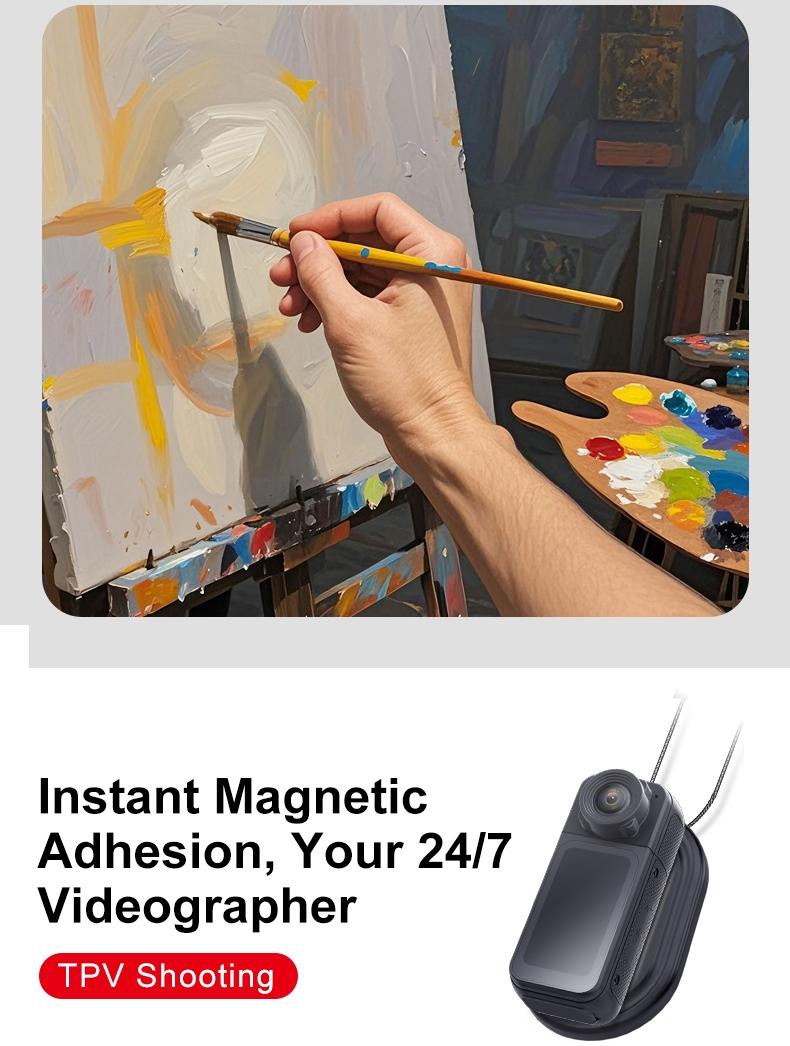 WIXUN-1080P mini magnetic thumb sports camera, 180 ° rotating camera, 1.47-inch IPS high-definition display screen, equipped with 16GB TF card, suitable for daily photography/videography, outdoor activities, law enforcement scenes