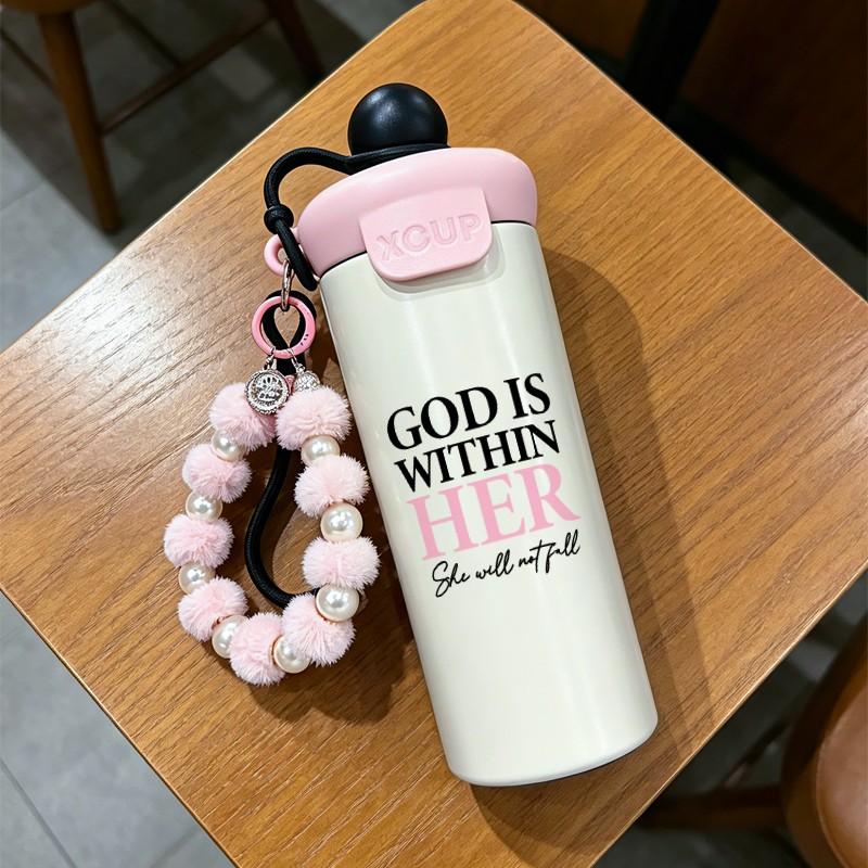 Women's Stainless Steel Mug with Beaded Bracelet & Inspirational Quotes, Leak-Proof Travel Coffee Cup for Daily Use