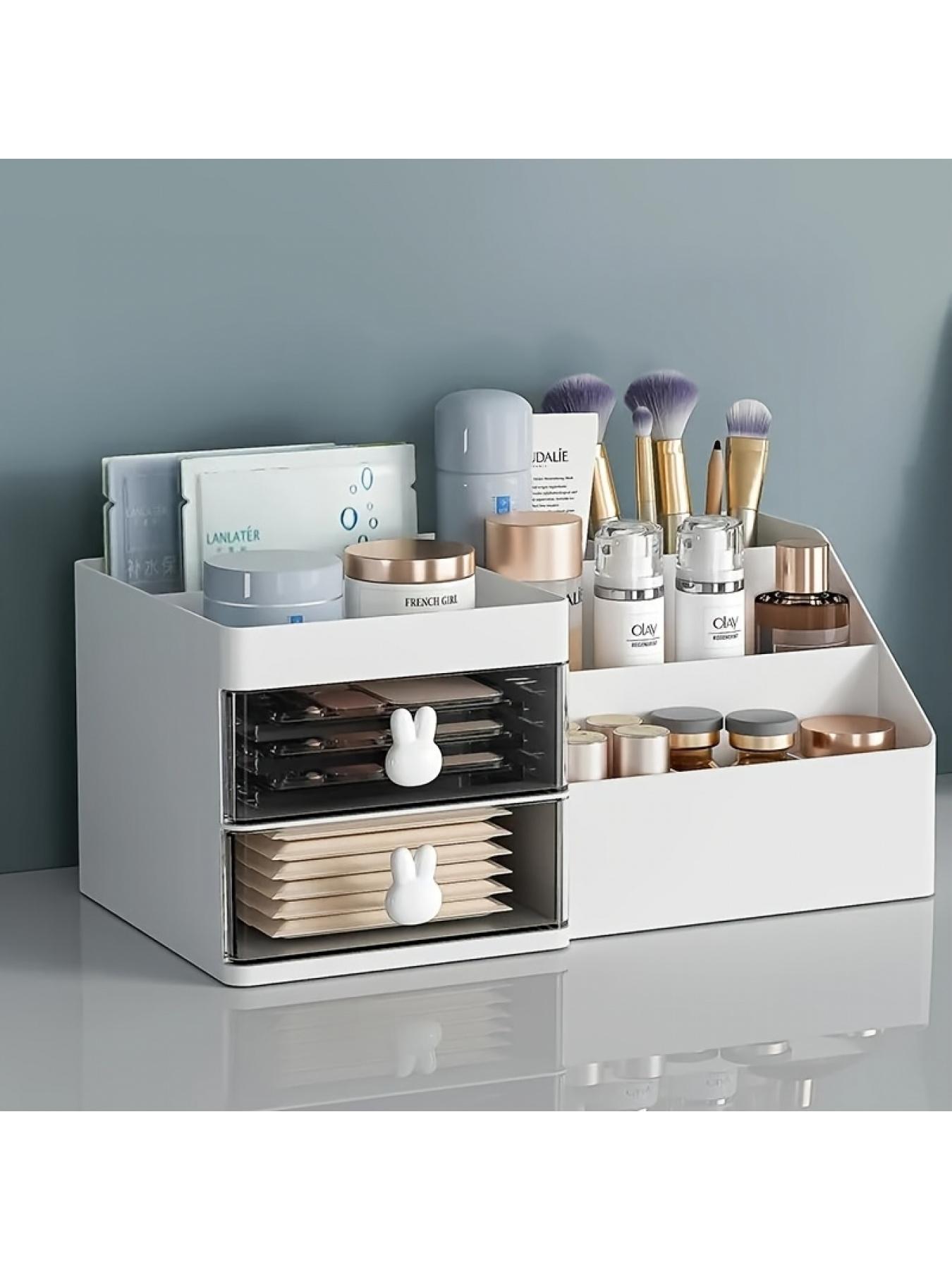 Multi-Compartment Desk Organizer with Drawers, Large Capacity Office & Makeup Storage Caddy for Pens, Cosmetics and Desk Accessories