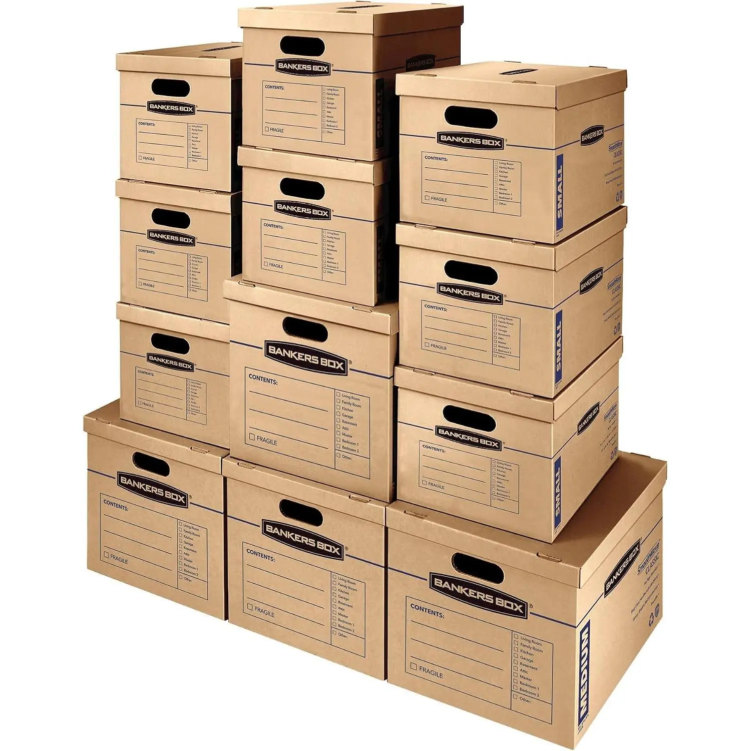 Classic Moving Box 12 Pack Kit, Reinforced Handles, Tape-Free Assembly, Box with Lid, 8 Small and 4 Medium Boxes (7716401)| Take the guesswork out of moving with a mixed box kit for small, medium, and large items.