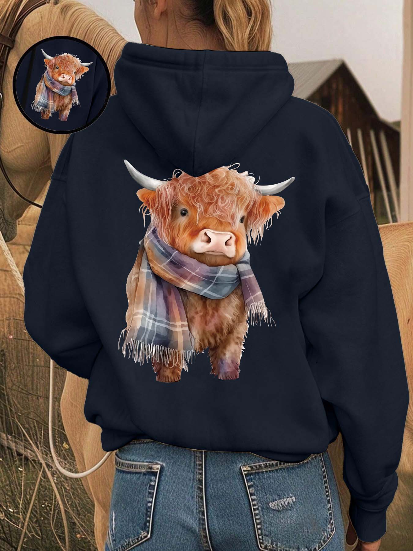 Cozy Fleece-Lined Printed Hooded Fitted Long Sleeves Sweatshirt, Funny Sweatshirt, Cute Highland Cow Animal Design, Unisex Casual Winter Fashion Womenswear with Soft Warm Plush Interior for Cold Weather Aesthetics, Casual Fitted Hoodie Cozy Fleece-Lined Printed Hooded Fitted Long Sleeves Sweatshirt, Funny Sweatshirt, Cute Highland Cow Animal Design, Unisex Casual Winter Fashion Womenswear with Soft Warm Plush Interior for Cold Weather Aesthetics, Casual Fitted Hoodie